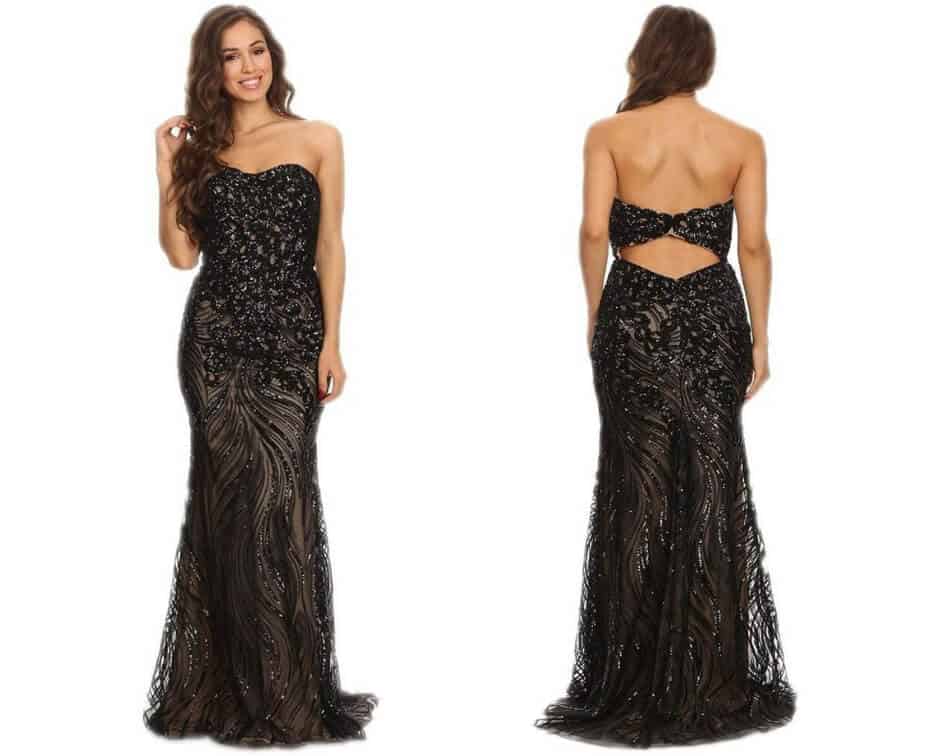 Strapless Sequined Semi-Sweetheart Sheath Evening Dress