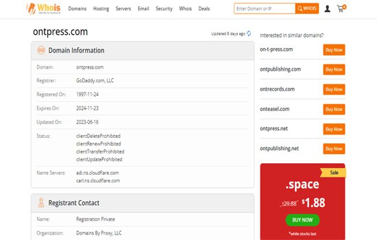 Ontpress.com domain age